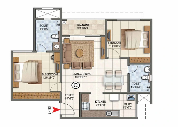 Purva Weaves 3 BHK Floor Plan